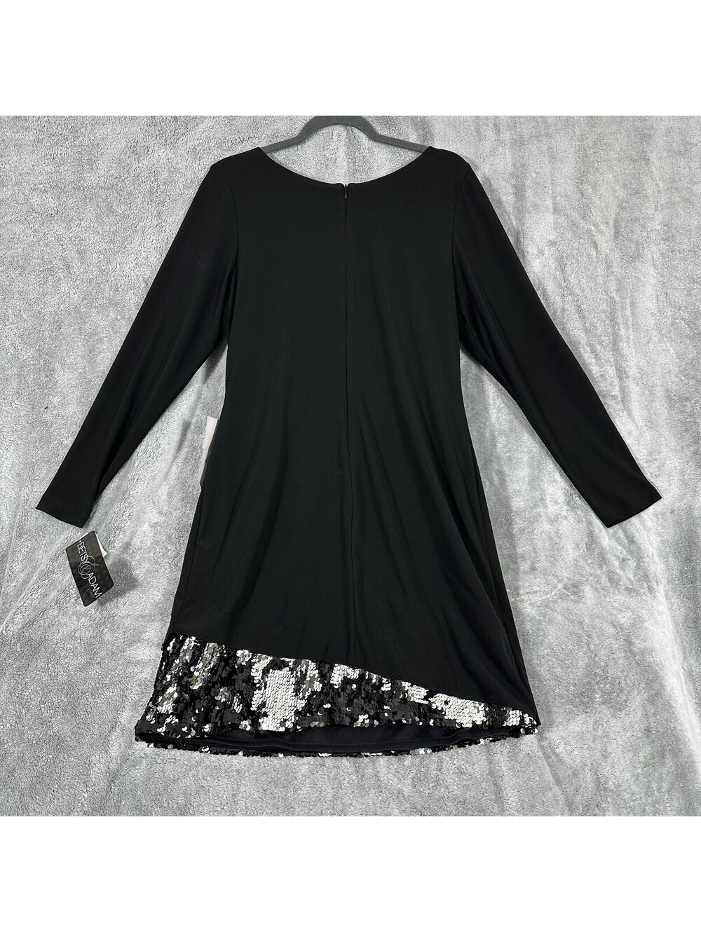 Betsy & Adam Women's 14 Dress Black Long Sleeve Asymmetric Layered Sequin Skirt - Picture 2 of 10